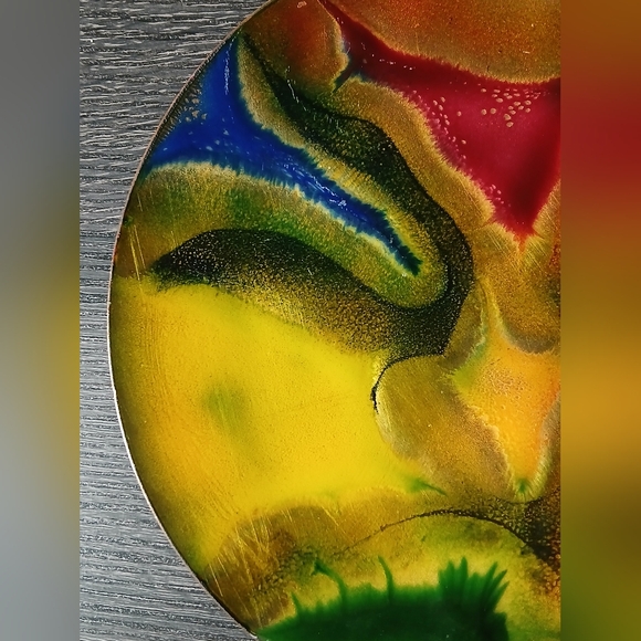 Vintage MCM Multicolour Abstract Enamel on Copper Art Plate - Picture 8 of 10